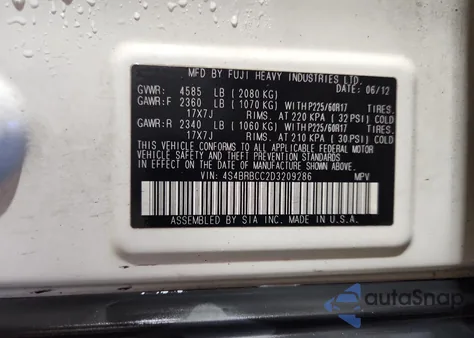 2013 Subaru Outback 2.5I Premium from USA, damaged, VIN 4S4BRBCC2D3209286